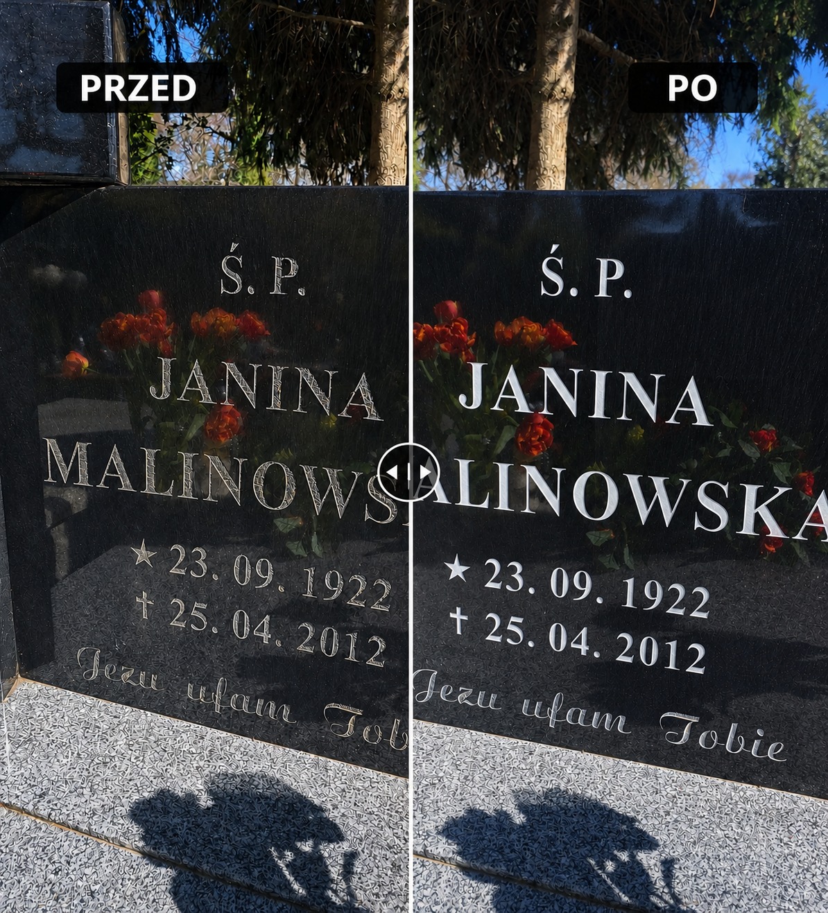 Renowacja liter na tablicy nagrobkowej